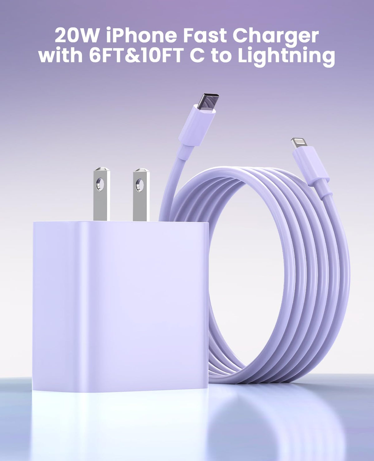 iPhone Charger Fast Charging, USB C Charger Block, 6FT/10FT Lightning Cable