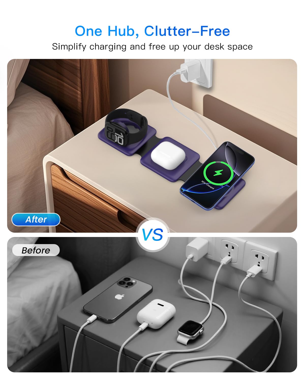 Charging Station for Apple Multiple Devices: 3 in 1 Foldable Magnetic Wireless Charger Stand - Travel Charging Dock Compatible with iPhone 17 16 15 14 13 12 Pro Max Plus Apple Watch AirPods
