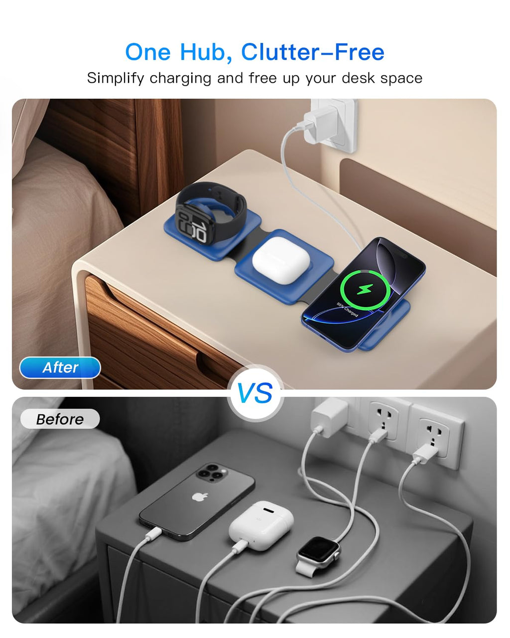 Charging Station for Apple Multiple Devices: 3 in 1 Foldable Magnetic Wireless Charger Stand - Travel Charging Dock Compatible with iPhone 17 16 15 14 13 12 Pro Max Plus Apple Watch AirPods