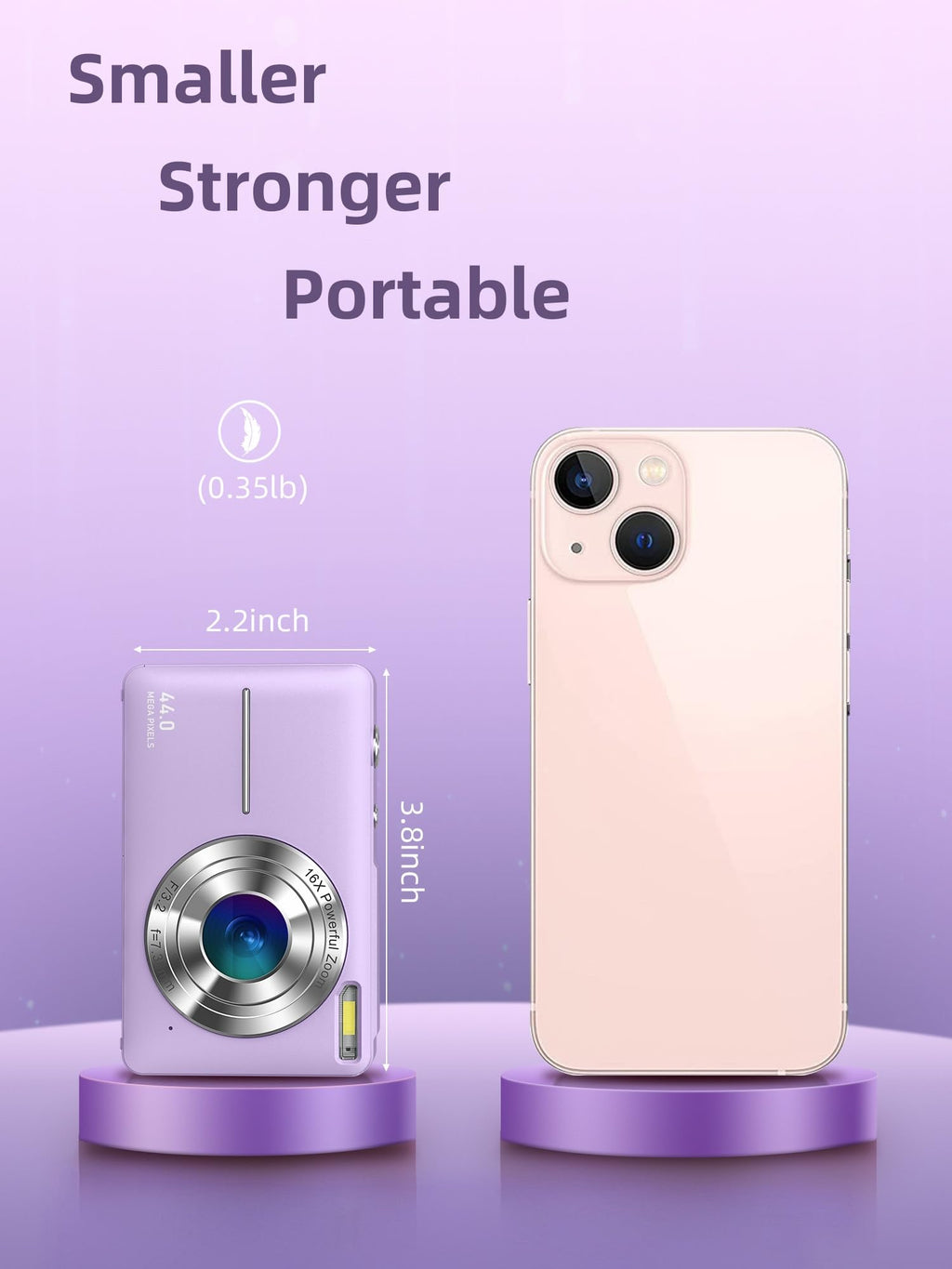 Camkory Digital Camera FHD 1080P with 32G Card 16X Zoom Easy for Kids Pink
