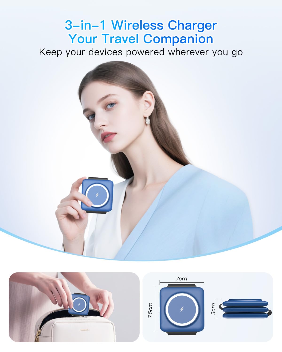 Charging Station for Apple Multiple Devices: 3 in 1 Foldable Magnetic Wireless Charger Stand - Travel Charging Dock Compatible with iPhone 17 16 15 14 13 12 Pro Max Plus Apple Watch AirPods