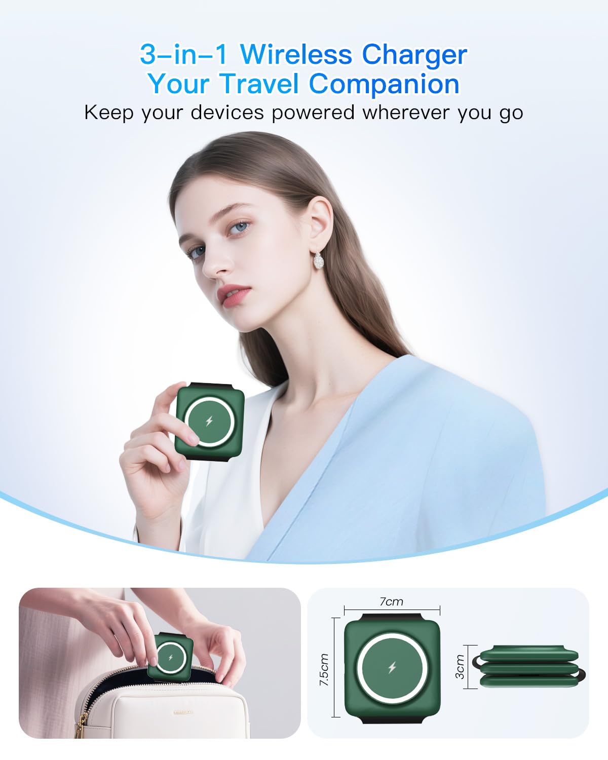Charging Station for Apple Multiple Devices: 3 in 1 Foldable Magnetic Wireless Charger Stand - Travel Charging Dock Compatible with iPhone 17 16 15 14 13 12 Pro Max Plus Apple Watch AirPods