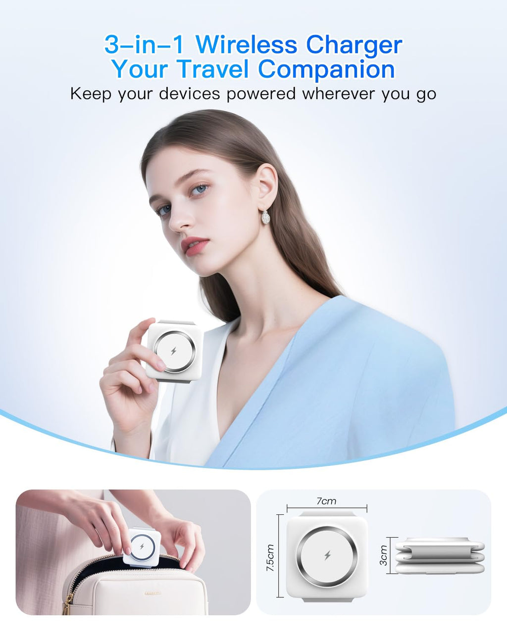 Charging Station for Apple Multiple Devices: 3 in 1 Foldable Magnetic Wireless Charger Stand - Travel Charging Dock Compatible with iPhone 17 16 15 14 13 12 Pro Max Plus Apple Watch AirPods