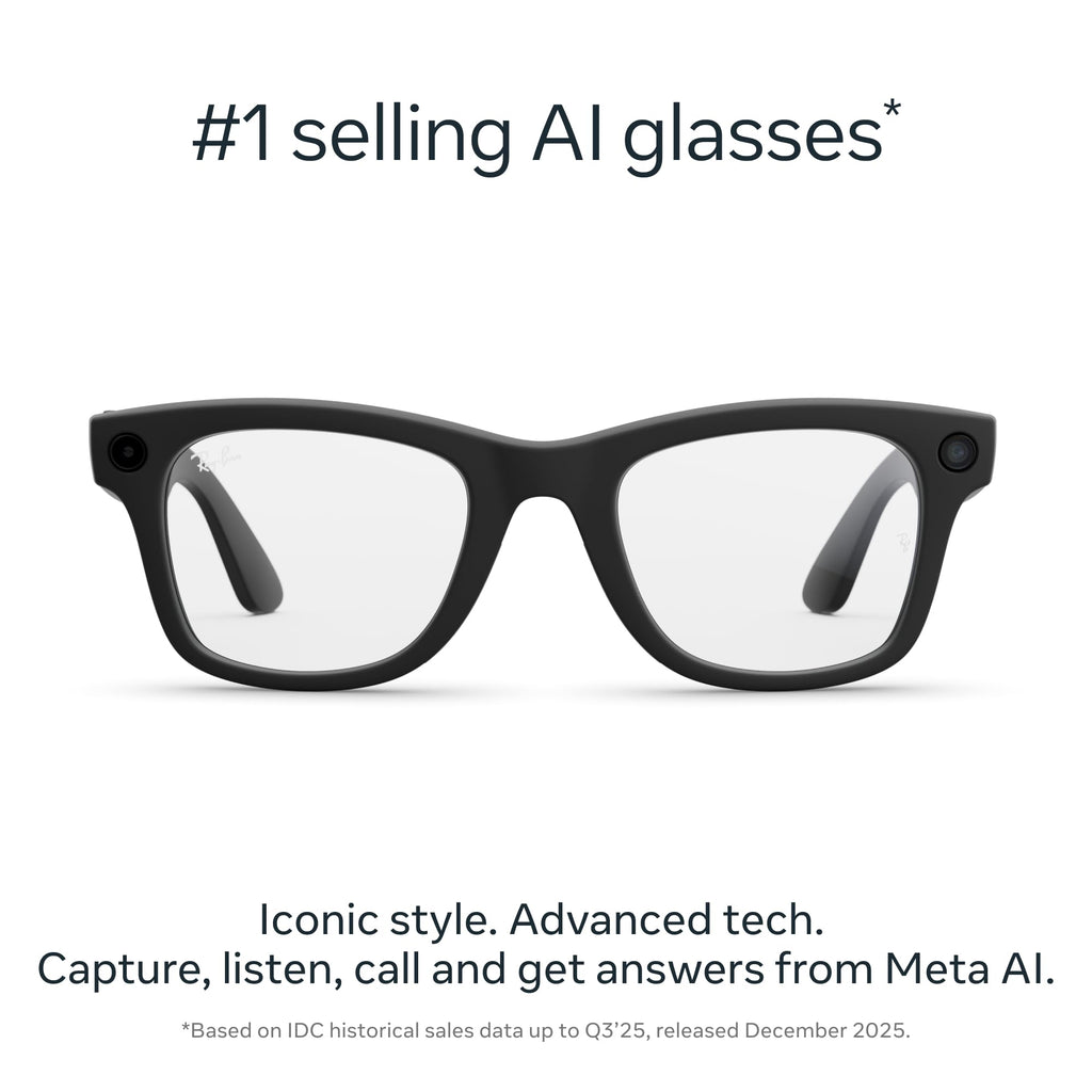 Meta Ray-Ban (Gen 2) Wayfarer Smart AI Glasses, Matte Black, Clear Lenses