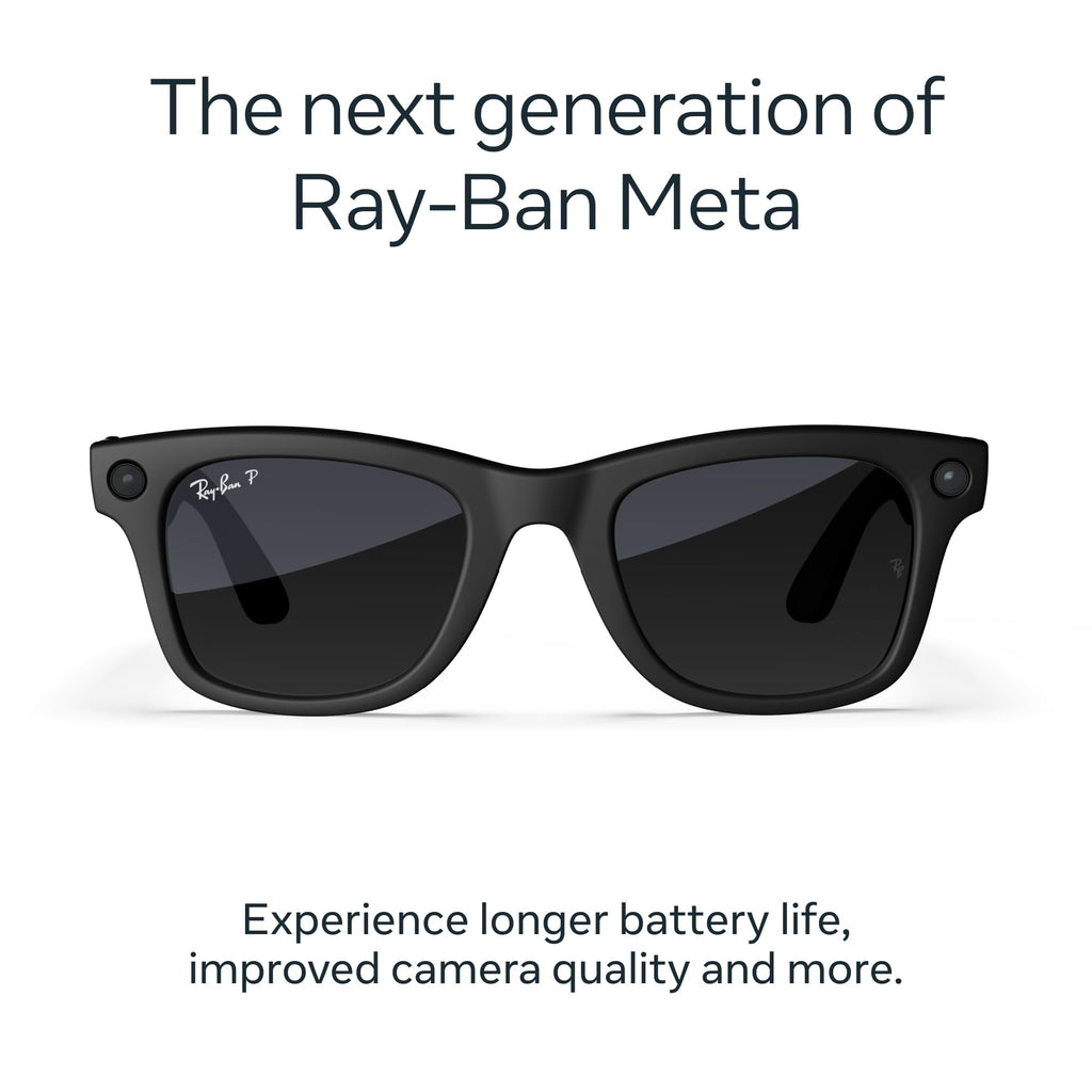 Meta Ray-Ban (Gen 2) Wayfarer Smart AI Glasses, Matte Black, Clear Lenses