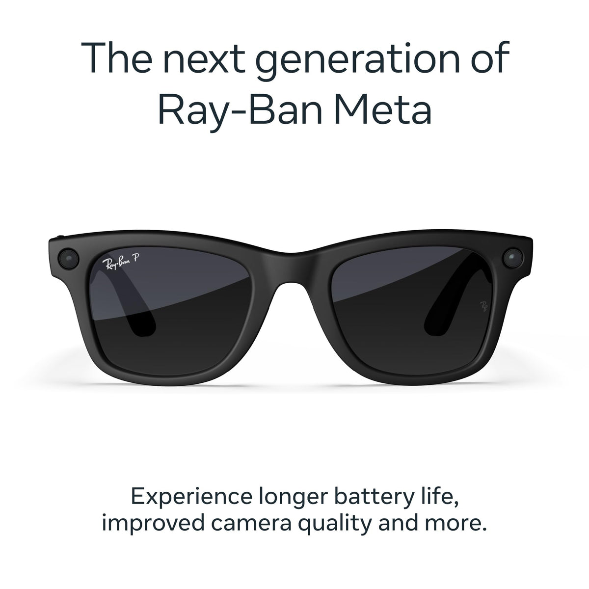 Meta Ray-Ban (Gen 2) Wayfarer Smart AI Glasses, Matte Black, Clear Lenses