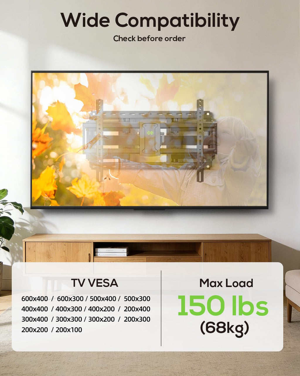 USX Mount Full Motion TV Wall Mount 42"-84" TVS, Fits 16" 18" or 24" Studs, Heavy Duty TV Mounts Bracket with Dual Articulating Arms Tilt Swivel Extension Max VESA 600x400mm, Weight Capacity 110lbs