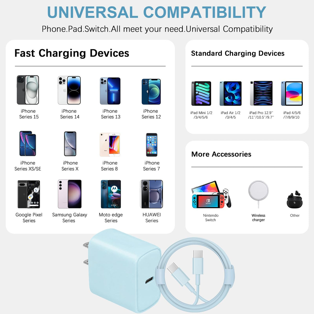10FT iPhone 18 17 16 15 Charger Fast Charging USB C Charger Block