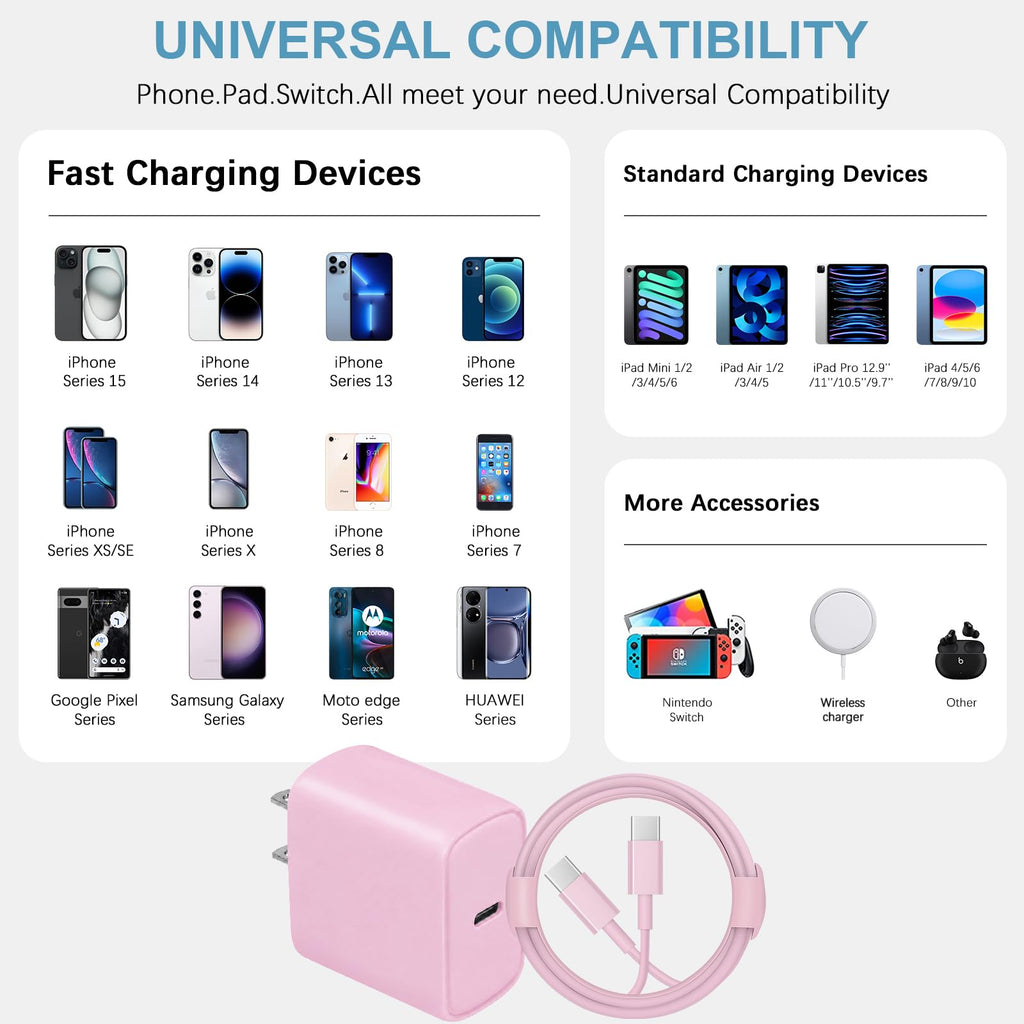 10FT iPhone 18 17 16 15 Charger Fast Charging USB C Charger Block