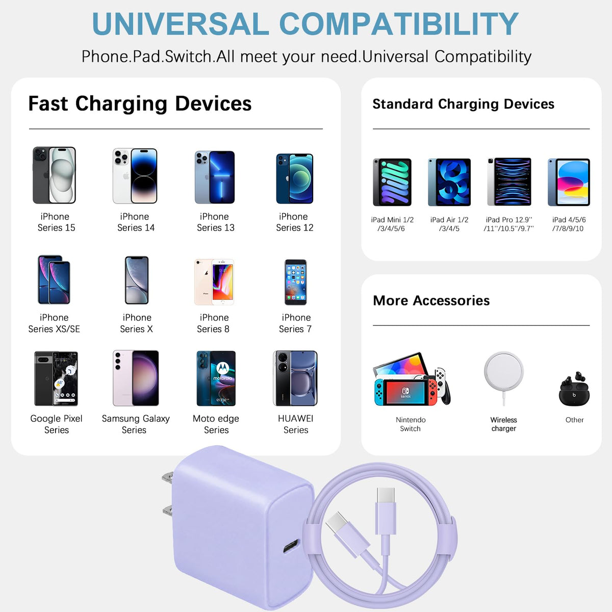10FT iPhone 18 17 16 15 Charger Fast Charging USB C Charger Block