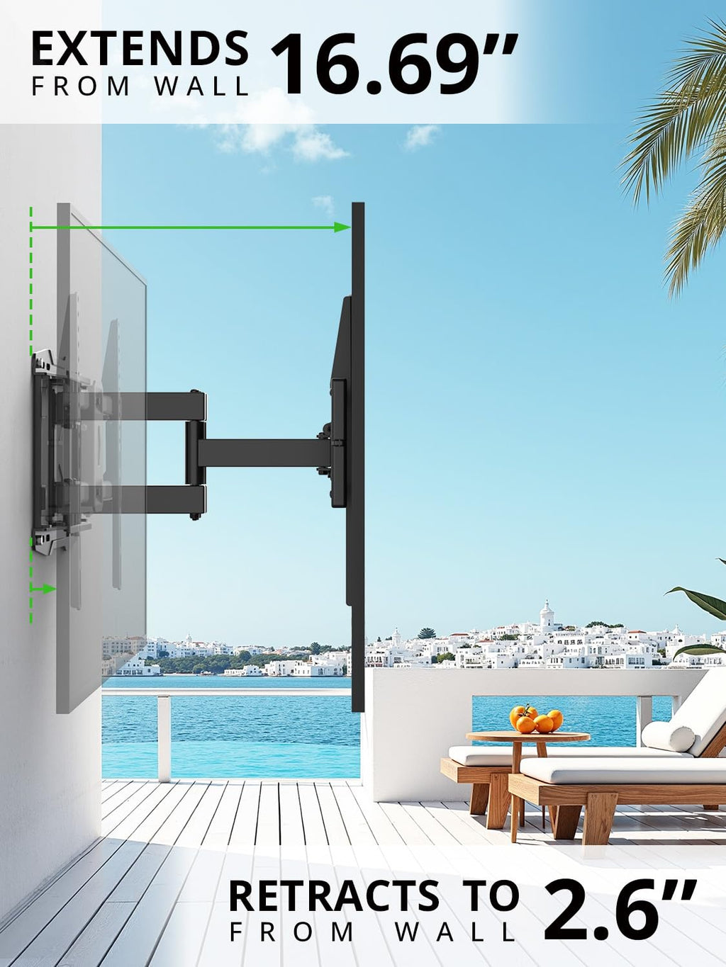USX Mount Full Motion TV Wall Mount 42"-84" TVS, Fits 16" 18" or 24" Studs, Heavy Duty TV Mounts Bracket with Dual Articulating Arms Tilt Swivel Extension Max VESA 600x400mm, Weight Capacity 110lbs