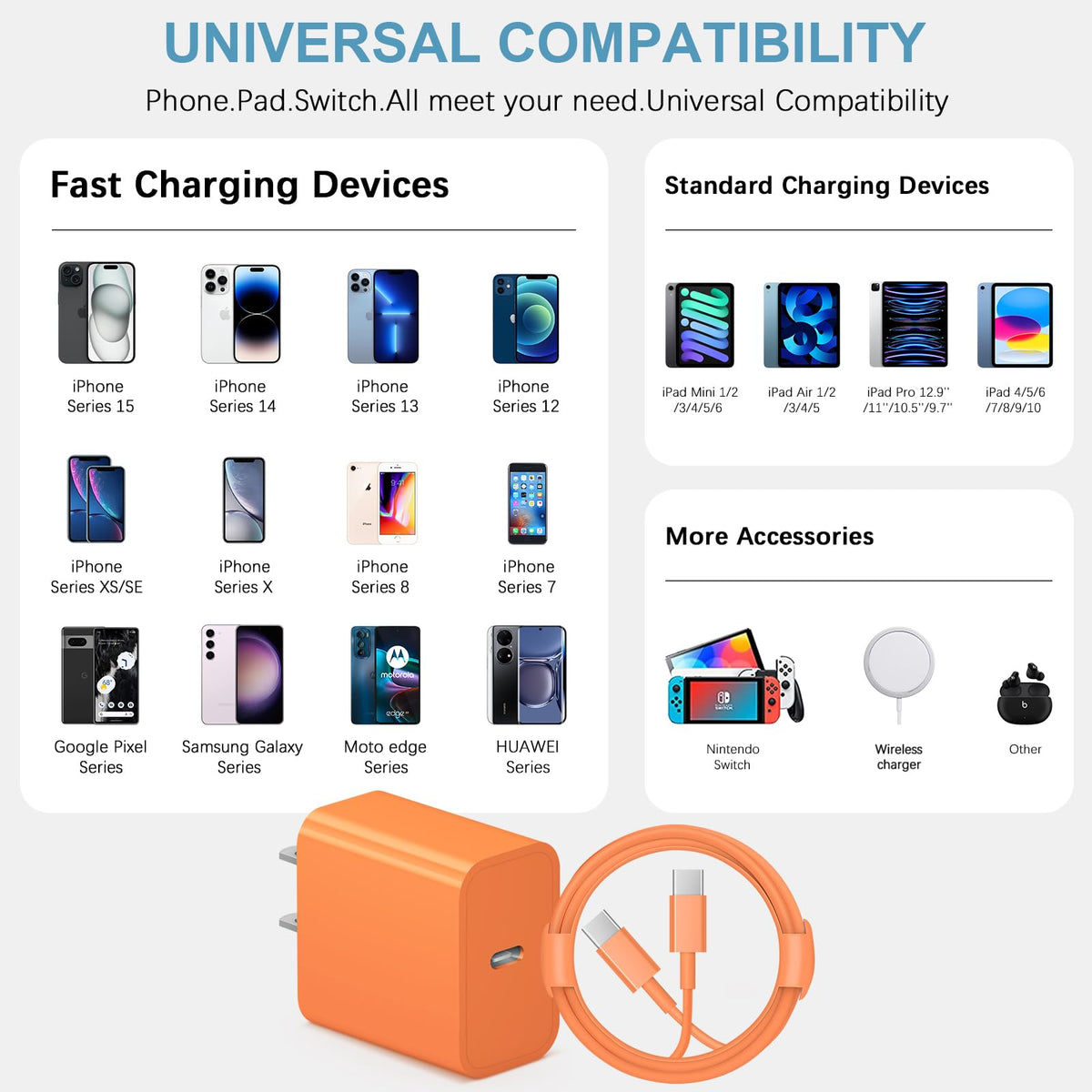 10FT iPhone 18 17 16 15 Charger Fast Charging USB C Charger Block