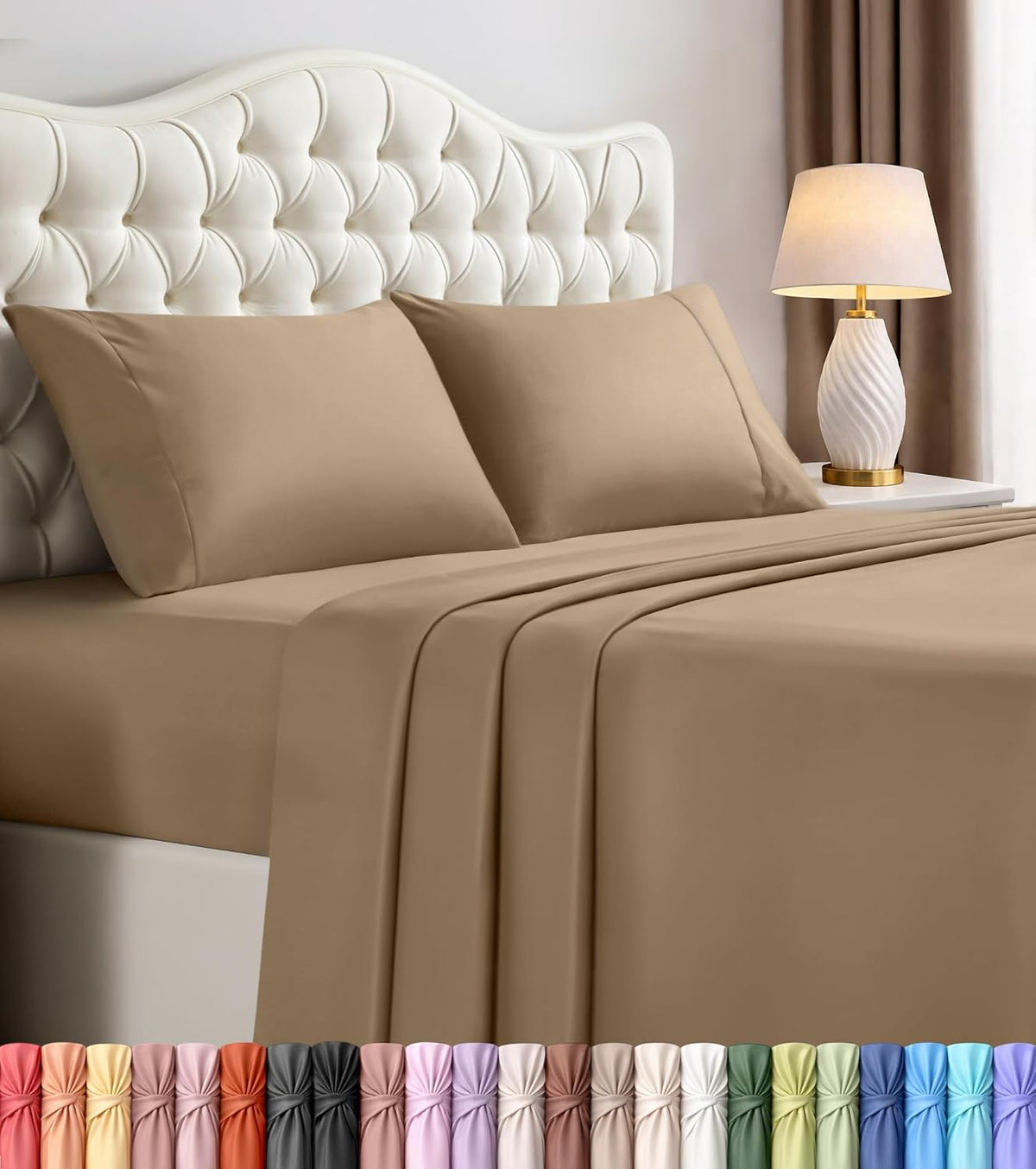 Queen Sheets Set, 4 Pieces 16" Deep Pocket Hotel Luxury Bed Sheets, Ivory
