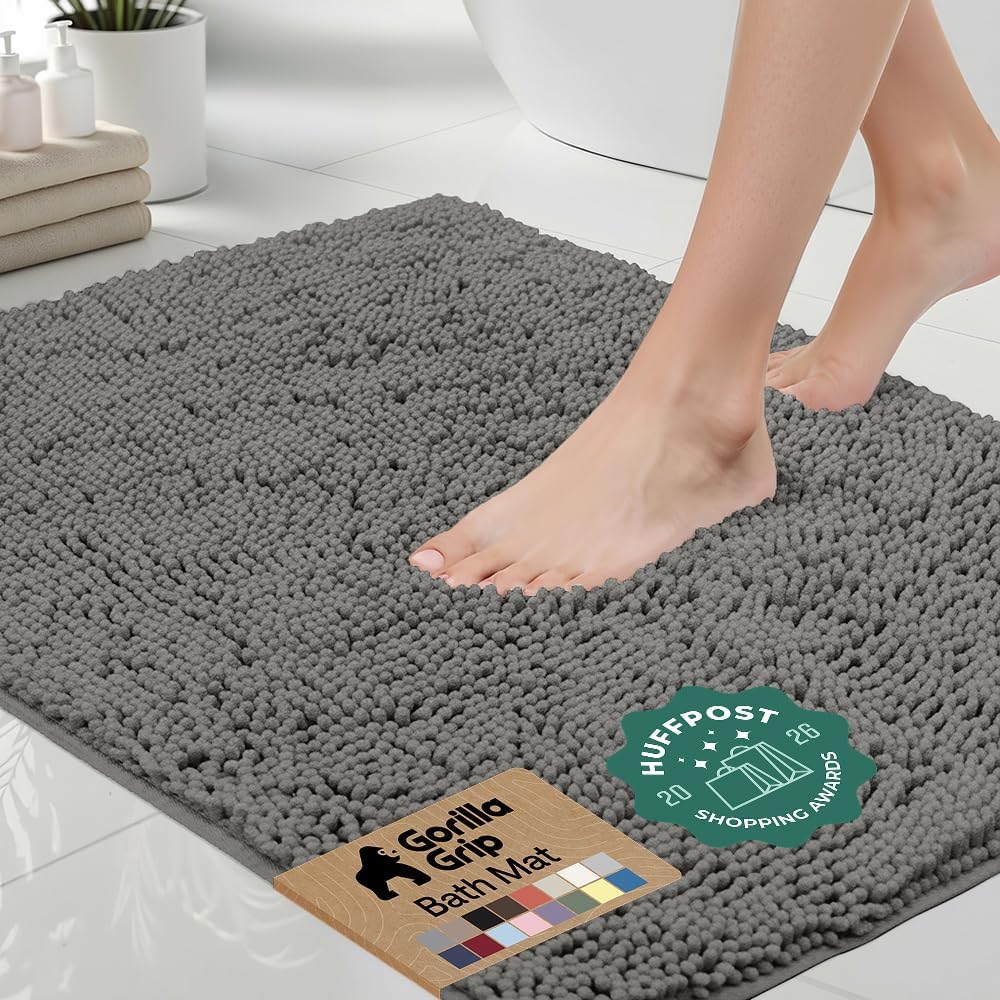 GORILLA GRIP Bath Rug Mat for Bathroom, Absorbent Chenille 24x17 Sage Green