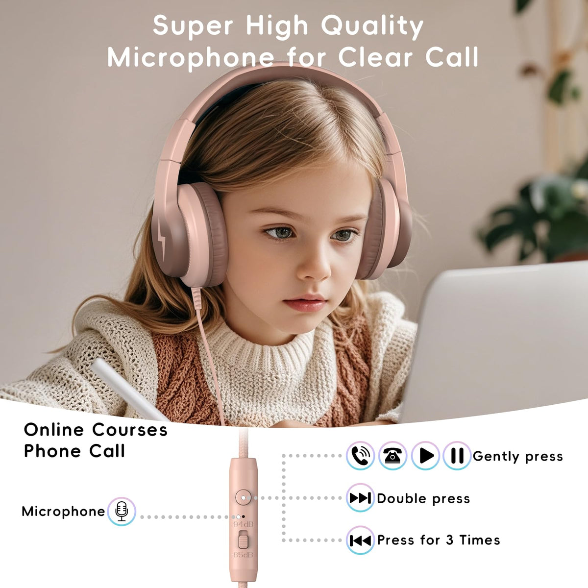 Candy Bila 2 Pack Wired Kids Headphones with Microphone, 85dB Safe Volume