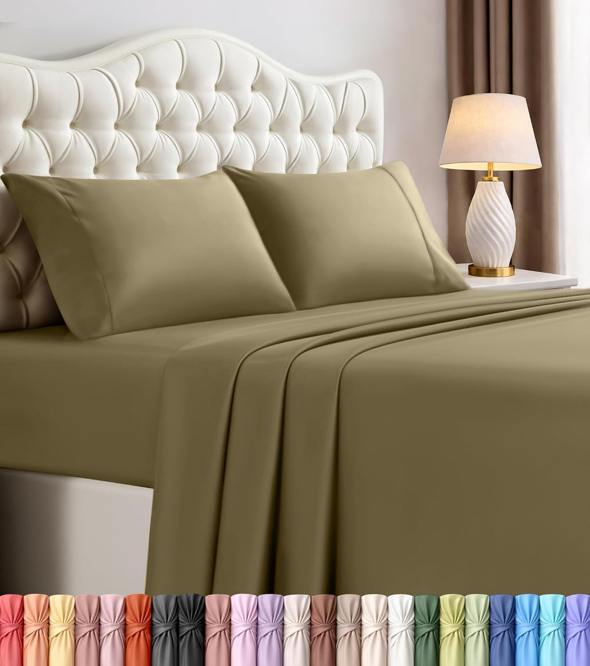 Queen Sheets Set, 4 Pieces 16" Deep Pocket Hotel Luxury Bed Sheets, Ivory