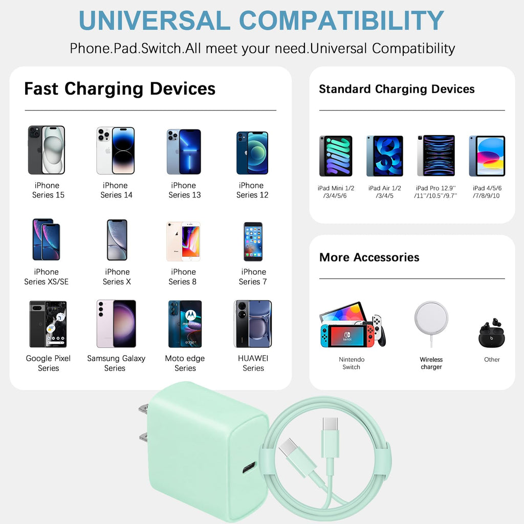 10FT iPhone 18 17 16 15 Charger Fast Charging USB C Charger Block