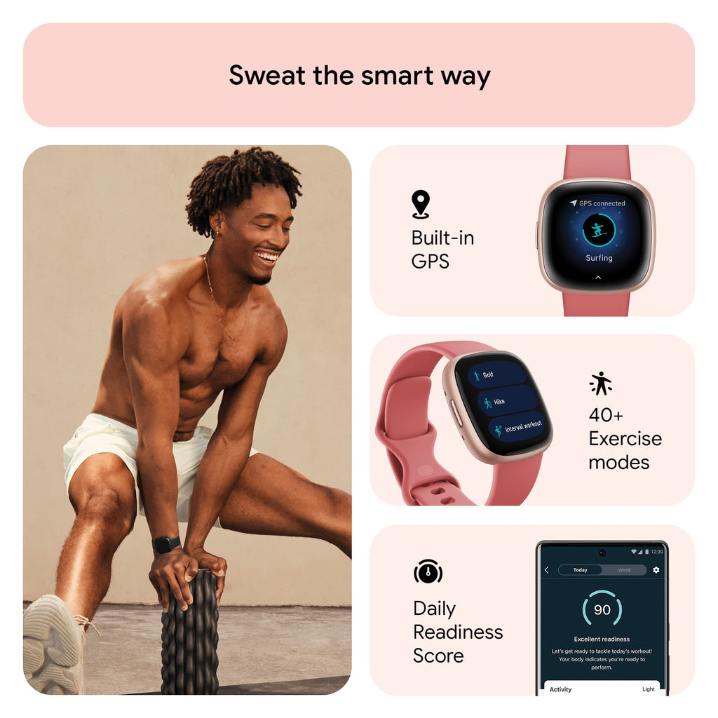 Google Fitbit Versa 4 Fitness Smartwatch, - Waterfall Blue/Platinum