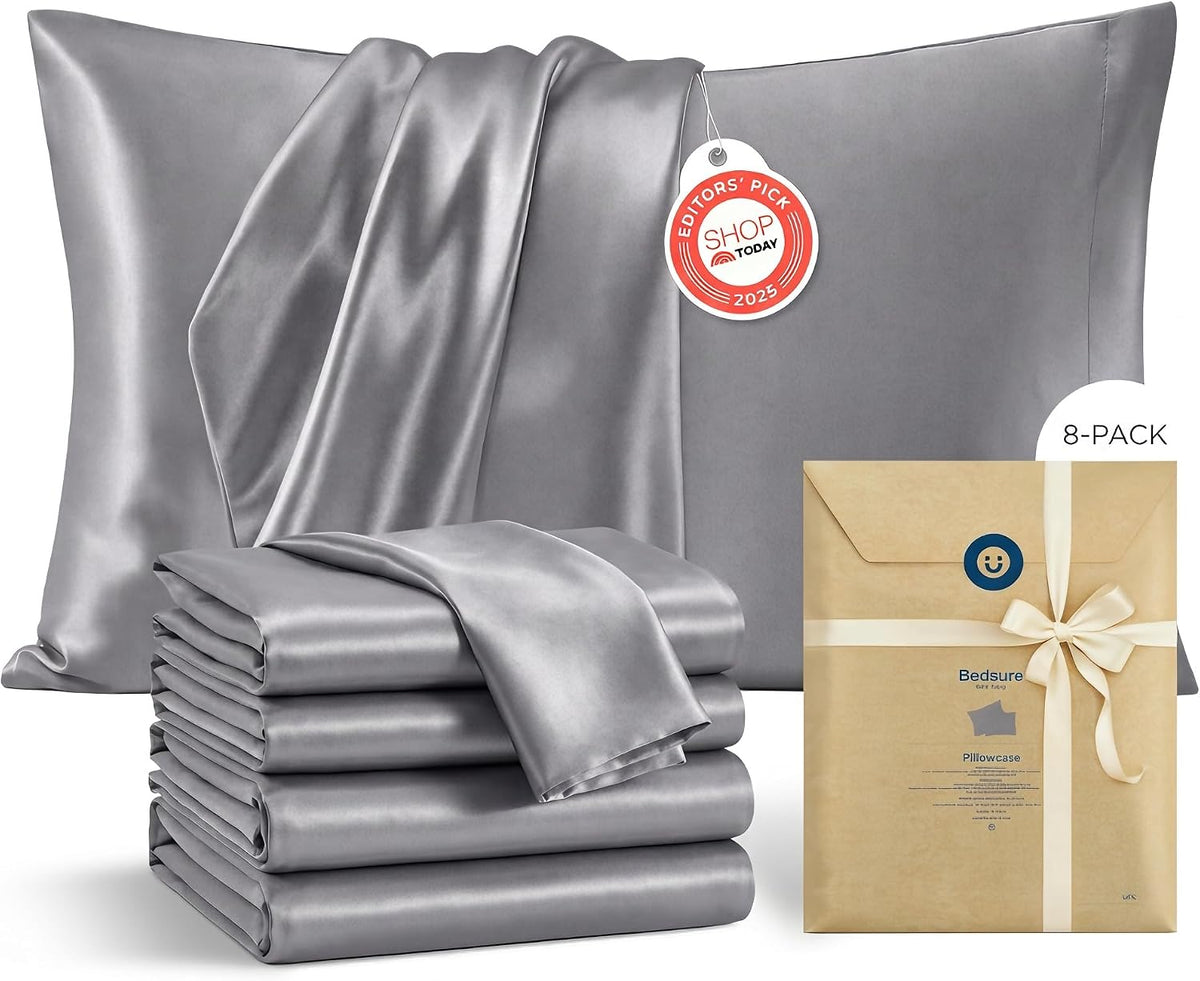 Bedsure Satin Pillowcase Standard Set of 2, Similar to Silk Pillowcase Grey