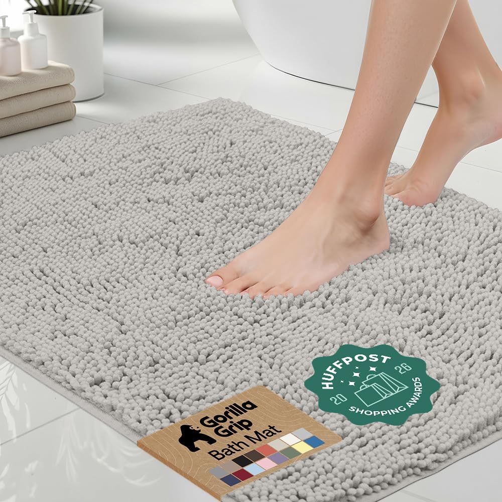 GORILLA GRIP Bath Rug Mat for Bathroom, Absorbent Chenille 24x17 Sage Green