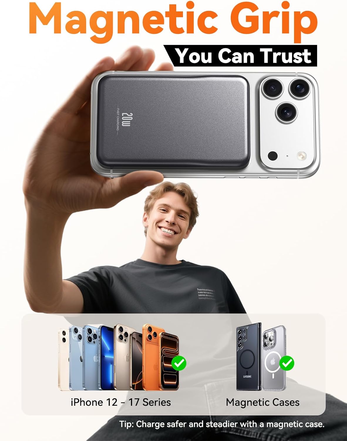Magnetic Portable Charger 10000mAh, Fast Charging MagSafe Battery Pack