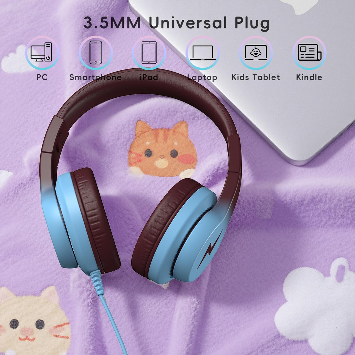 Candy Bila 2 Pack Wired Kids Headphones with Microphone, 85dB Safe Volume