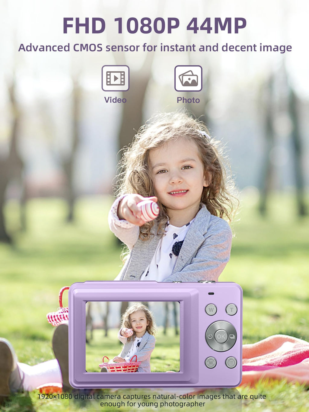 Camkory Digital Camera FHD 1080P with 32G Card 16X Zoom Easy for Kids Pink