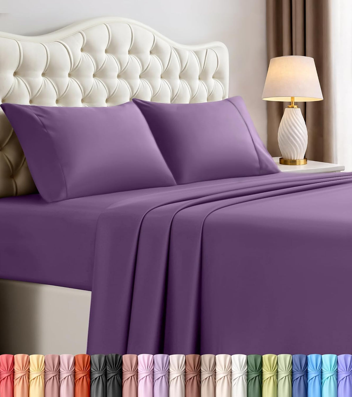 Queen Sheets Set, 4 Pieces 16" Deep Pocket Hotel Luxury Bed Sheets, Ivory