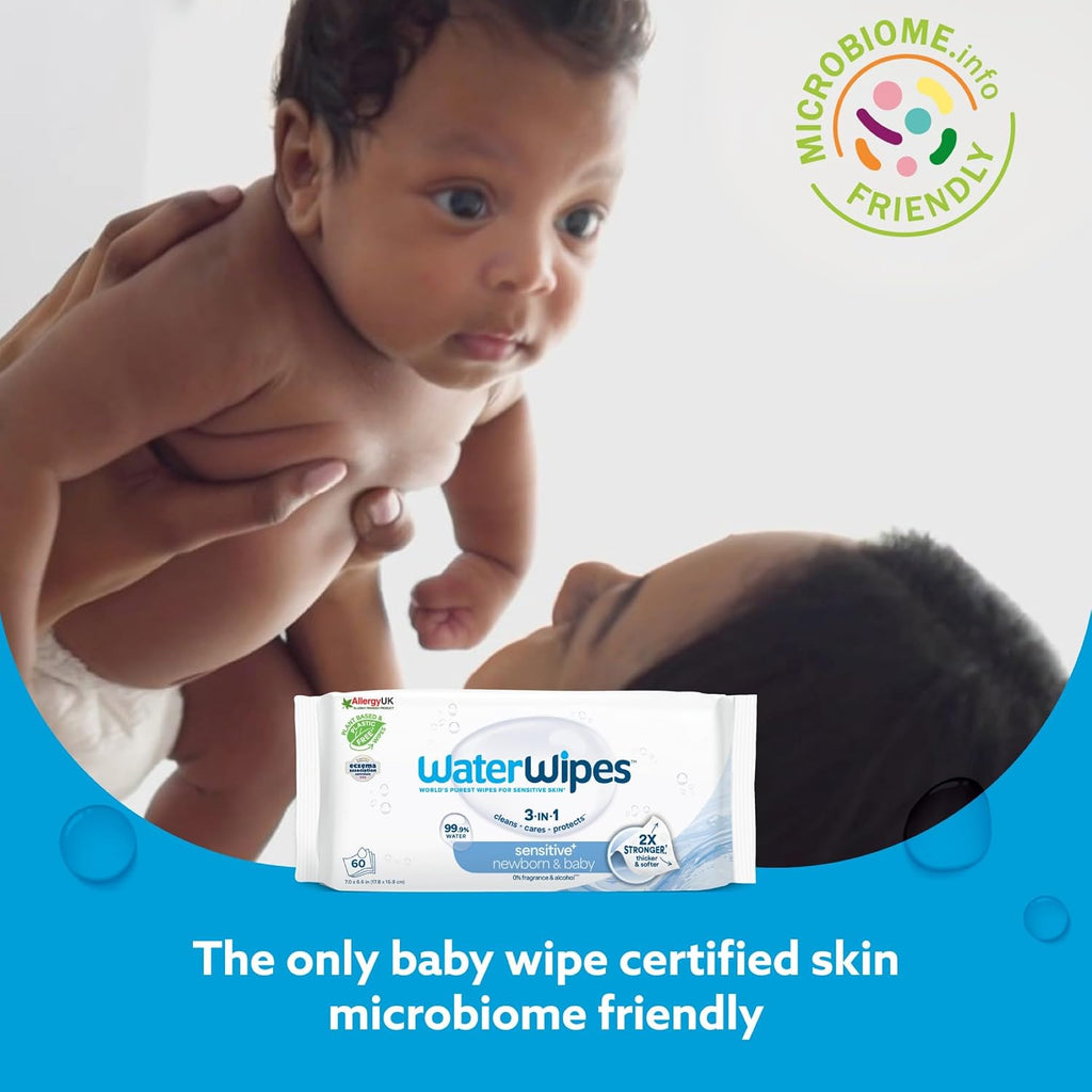 WaterWipes Sensitive+ Newborn & Baby Wipes, 99.9% Water, Unscented, 12 Pack