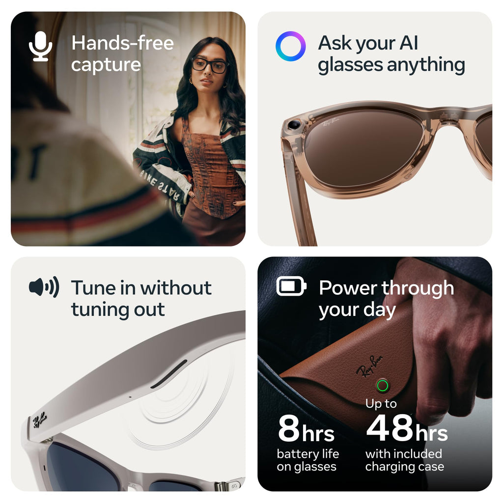 Meta Ray-Ban (Gen 2) Wayfarer Smart AI Glasses, Matte Black, Clear Lenses