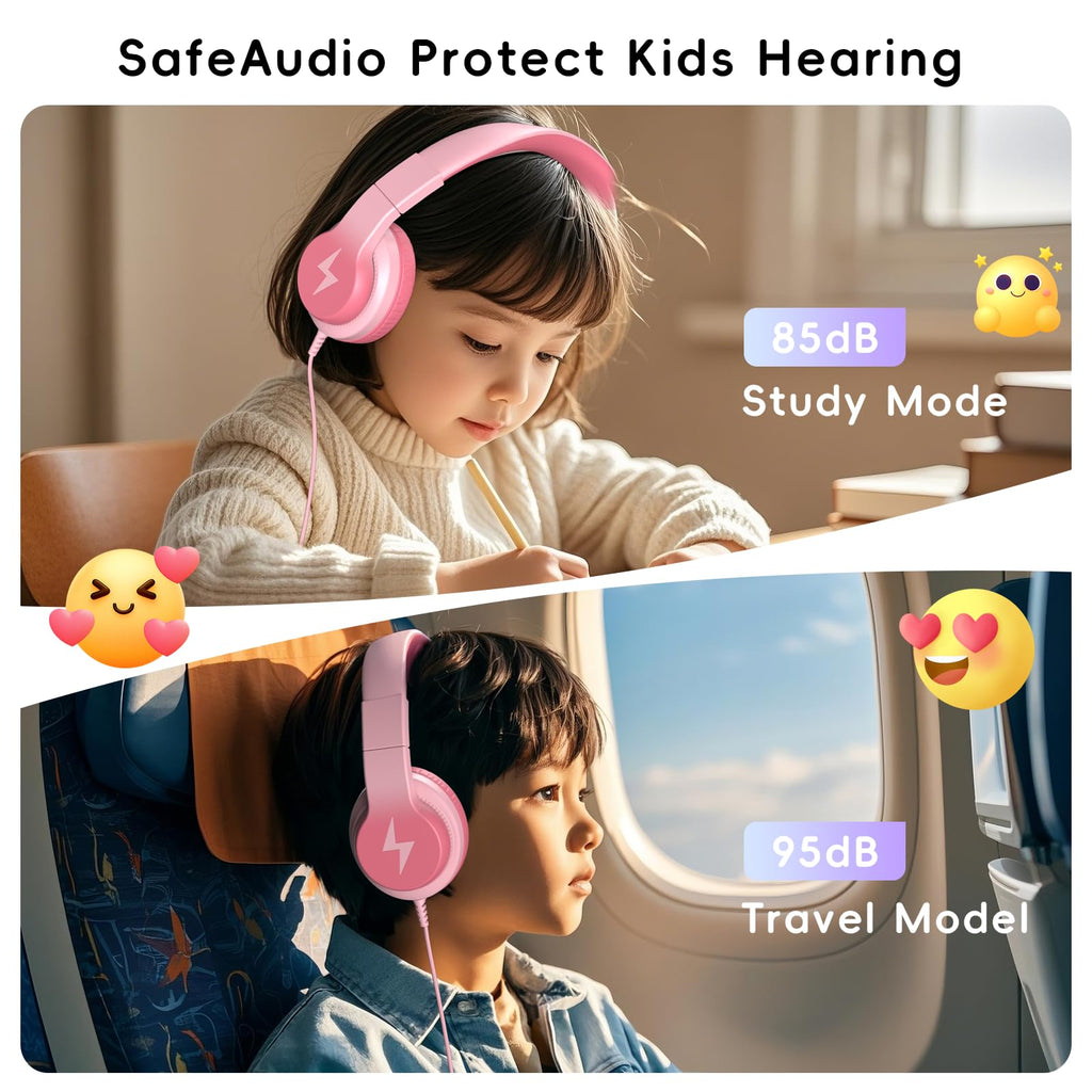 Candy Bila 2 Pack Wired Kids Headphones with Microphone, 85dB Safe Volume