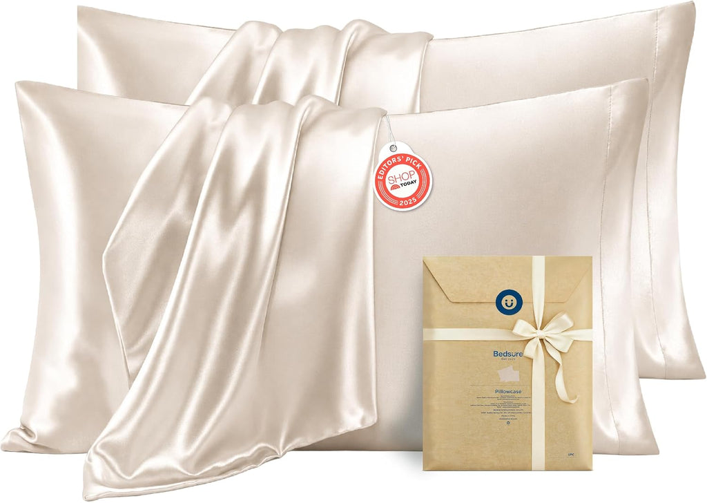 Bedsure Satin Pillowcase Standard Set of 2, Similar to Silk Pillowcase Grey