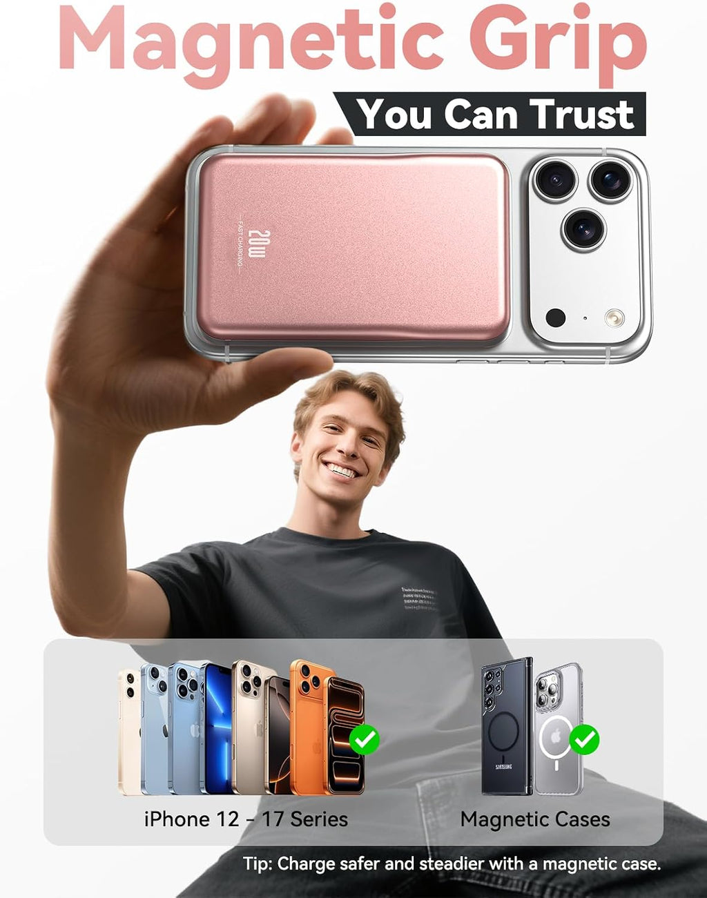 Magnetic Portable Charger 10000mAh, Fast Charging MagSafe Battery Pack
