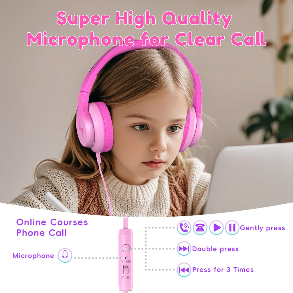 Candy Bila 2 Pack Wired Kids Headphones with Microphone, 85dB Safe Volume