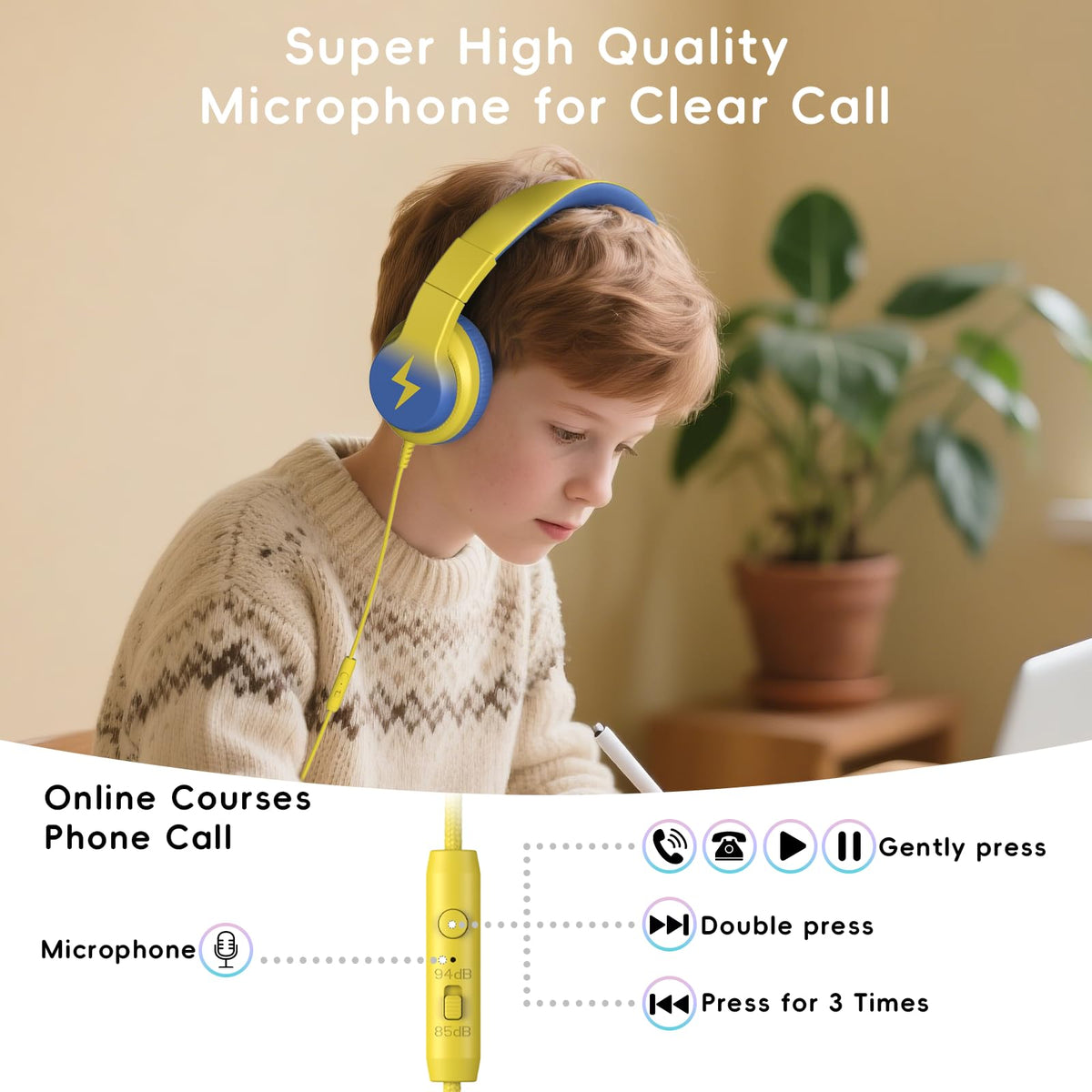 Candy Bila 2 Pack Wired Kids Headphones with Microphone, 85dB Safe Volume