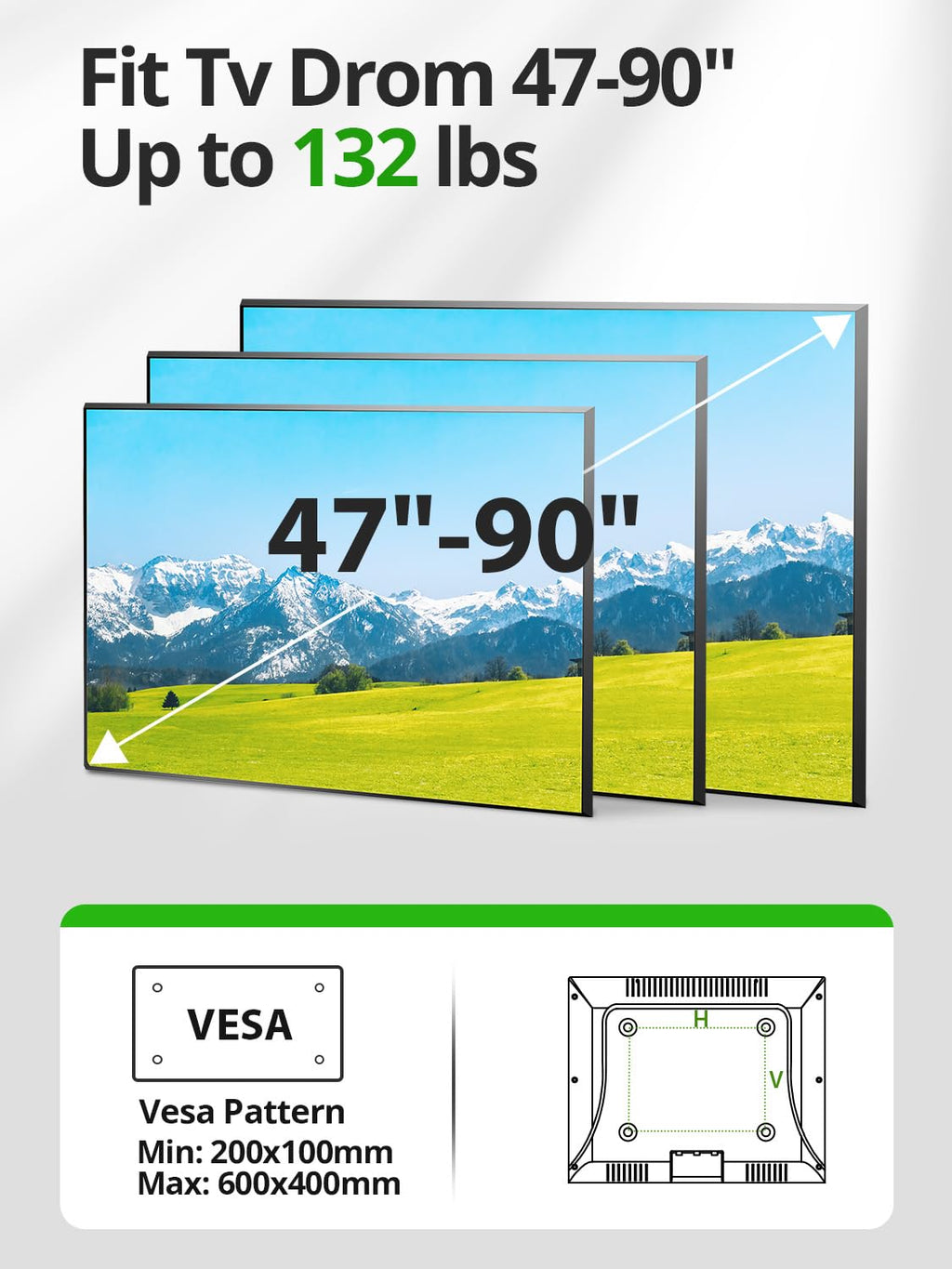 USX Mount Full Motion TV Wall Mount 42"-84" TVS, Fits 16" 18" or 24" Studs, Heavy Duty TV Mounts Bracket with Dual Articulating Arms Tilt Swivel Extension Max VESA 600x400mm, Weight Capacity 110lbs