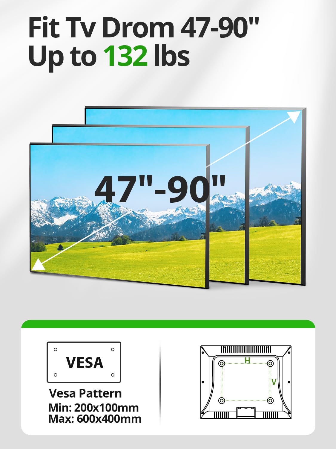 USX Mount Full Motion TV Wall Mount 42"-84" TVS, Fits 16" 18" or 24" Studs, Heavy Duty TV Mounts Bracket with Dual Articulating Arms Tilt Swivel Extension Max VESA 600x400mm, Weight Capacity 110lbs