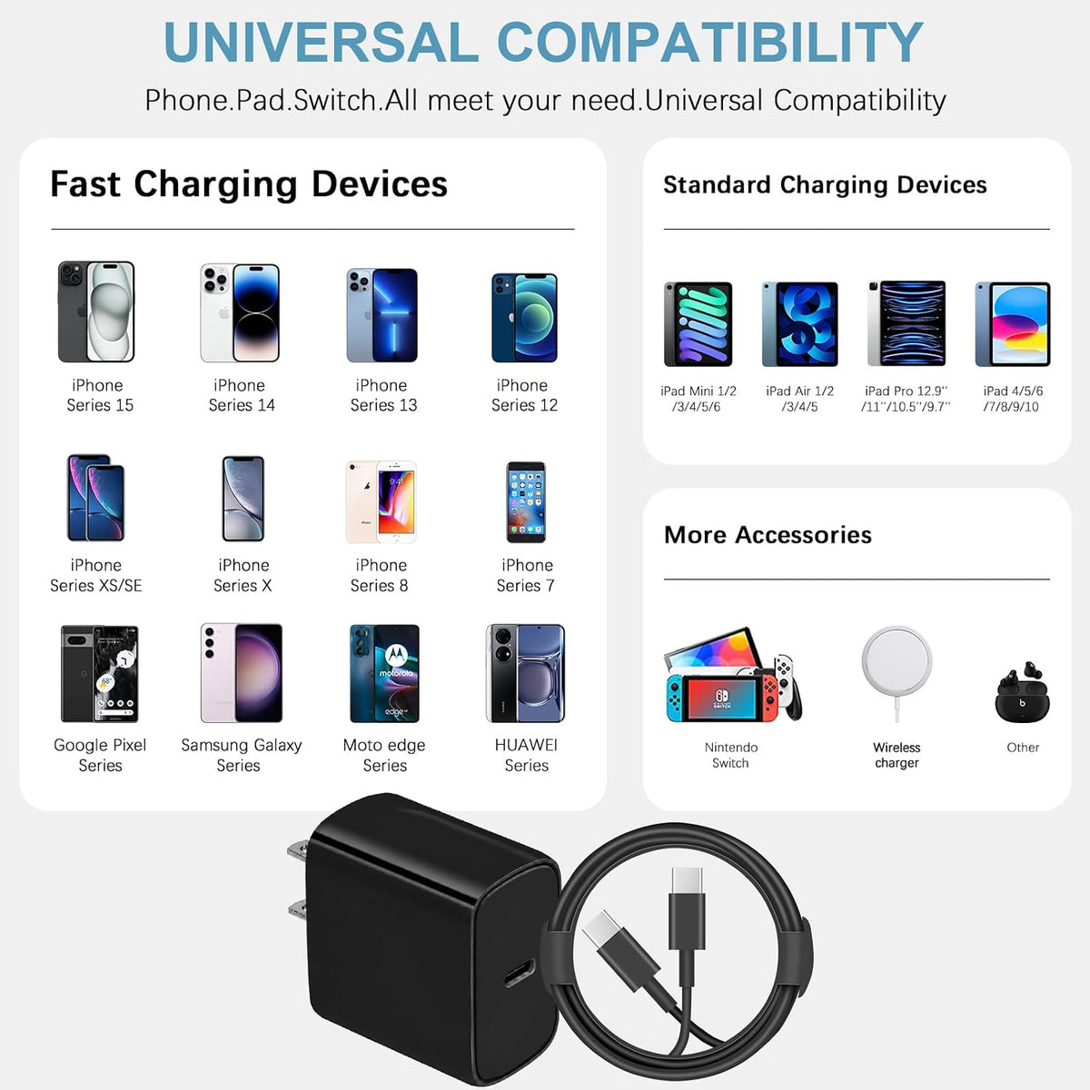 10FT iPhone 18 17 16 15 Charger Fast Charging USB C Charger Block