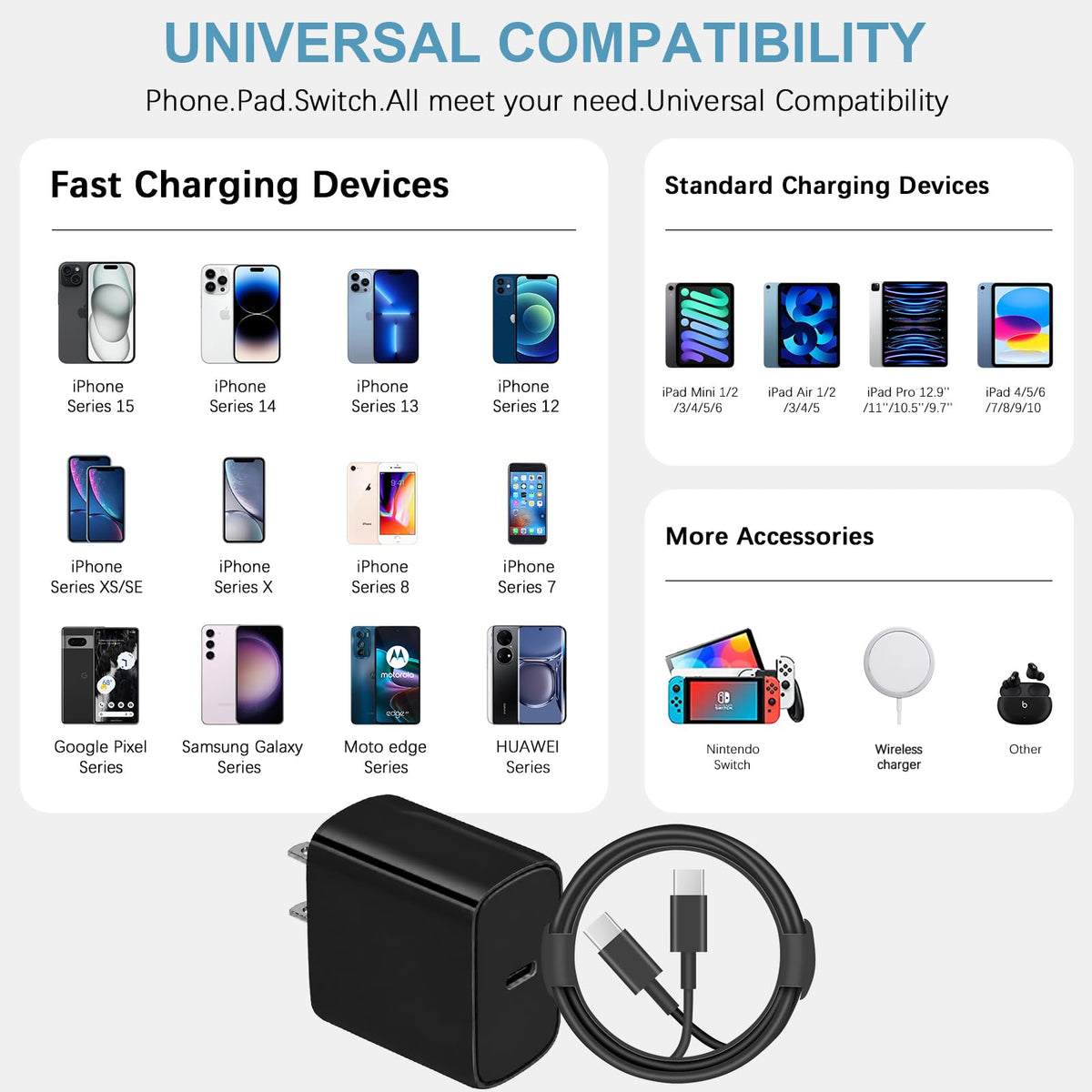 10FT iPhone 18 17 16 15 Charger Fast Charging USB C Charger Block