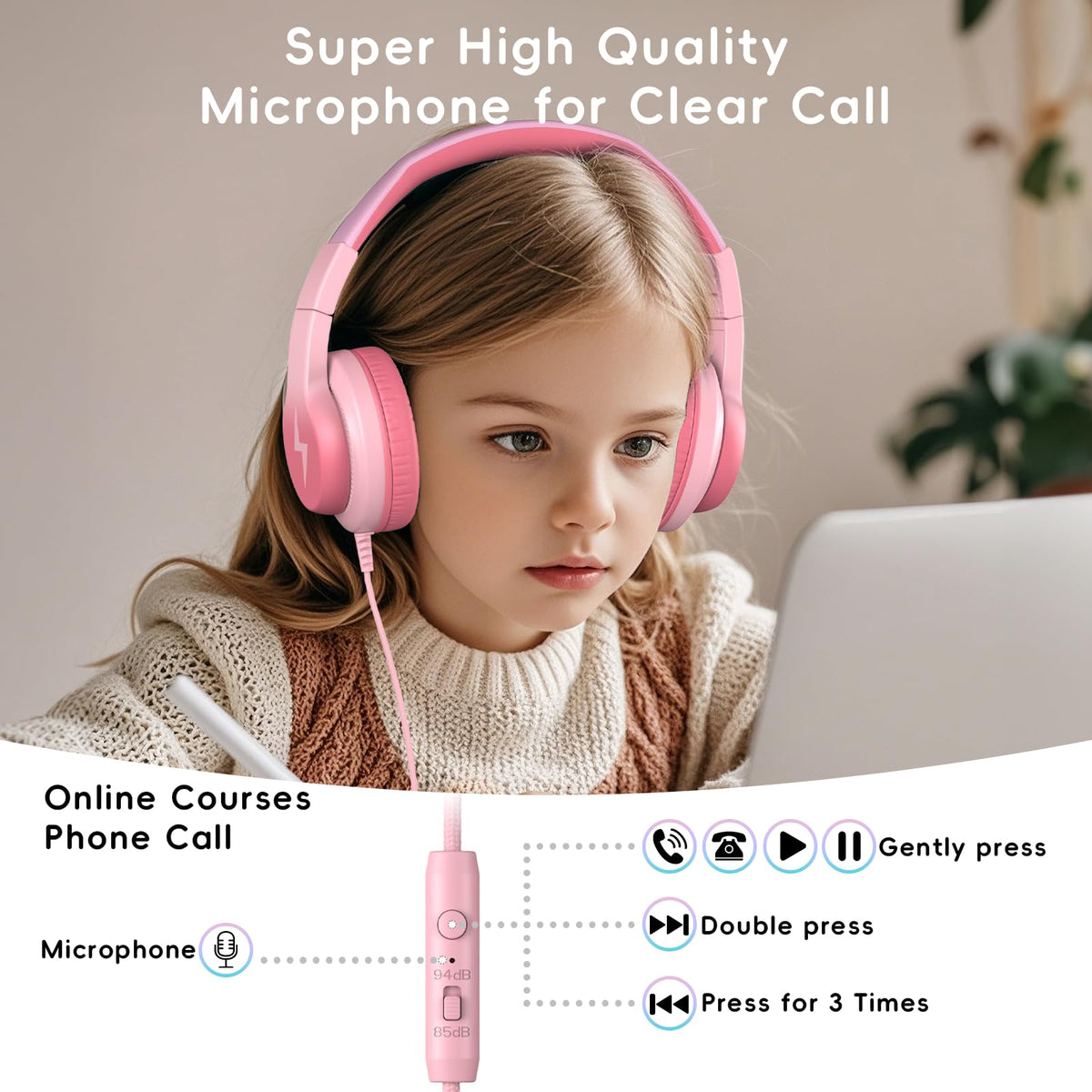 Candy Bila 2 Pack Wired Kids Headphones with Microphone, 85dB Safe Volume