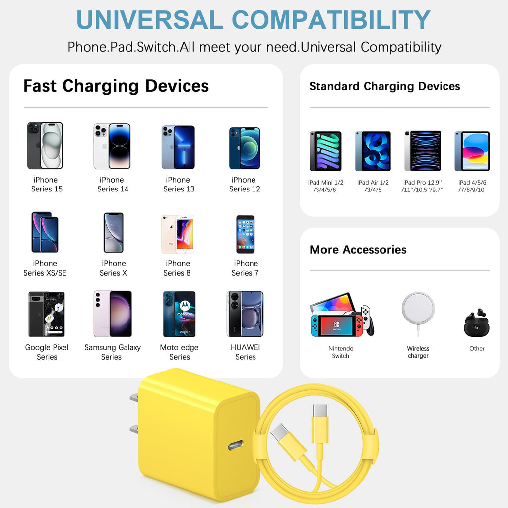 10FT iPhone 18 17 16 15 Charger Fast Charging USB C Charger Block
