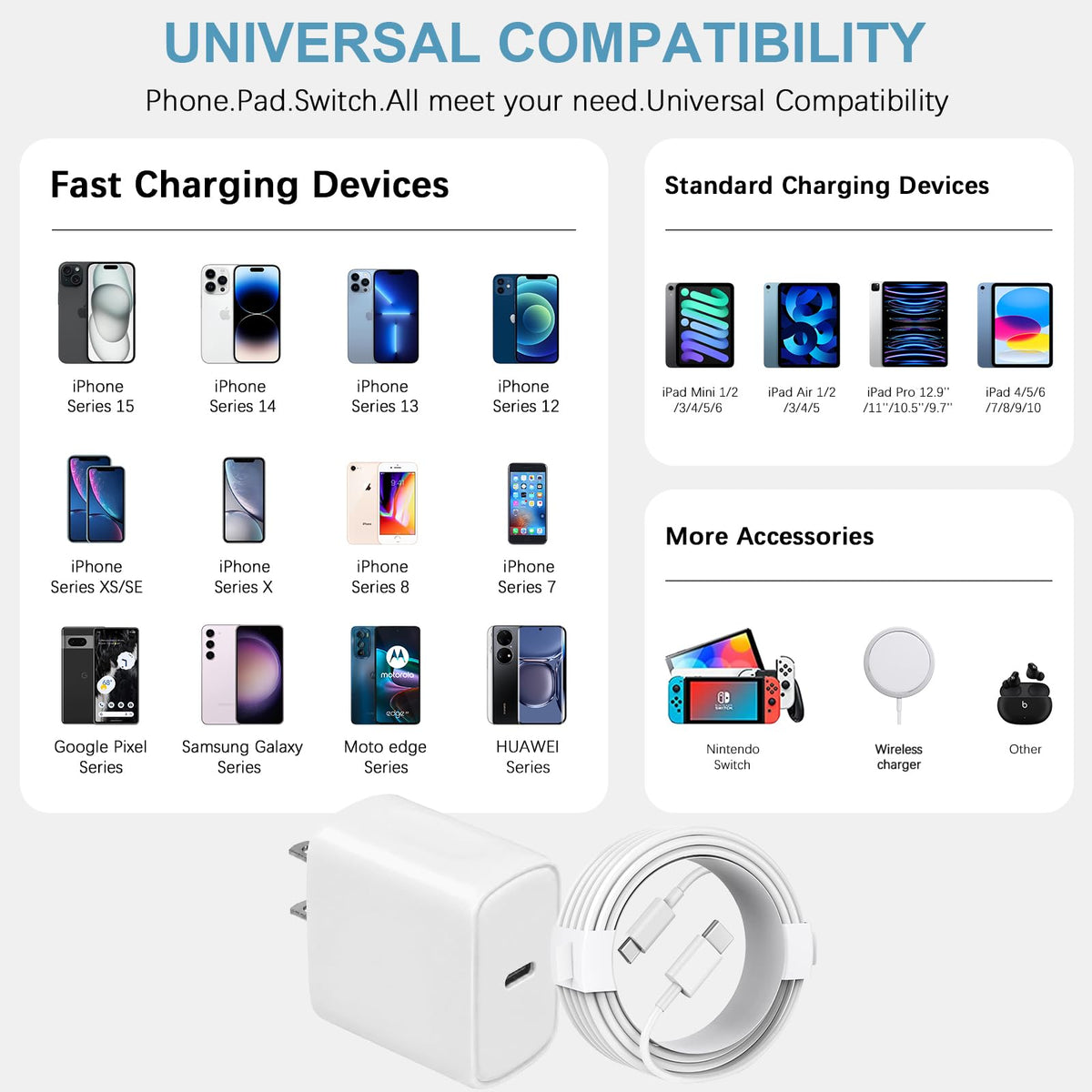 10FT iPhone 18 17 16 15 Charger Fast Charging USB C Charger Block