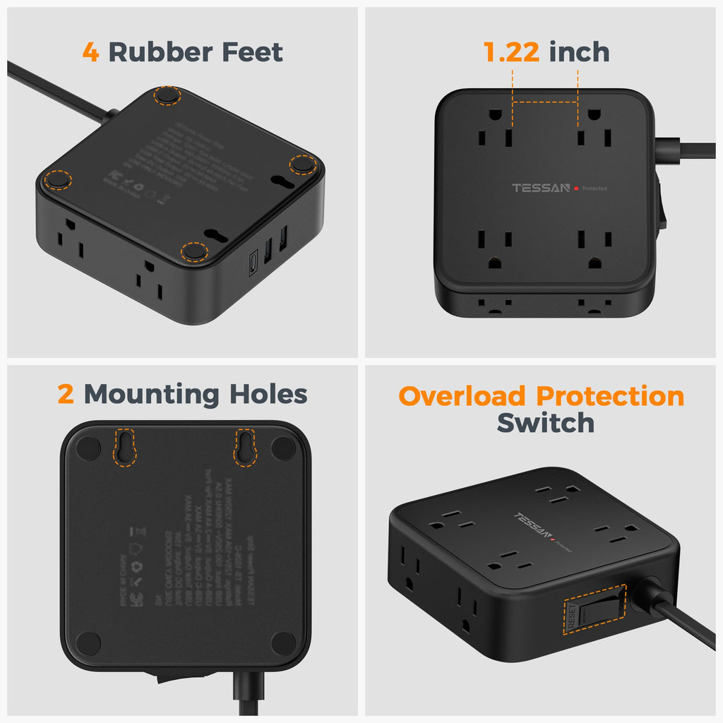 TESSAN Surge Protector Power Strip with 900J Surge Protection, 5 Ft, Grey