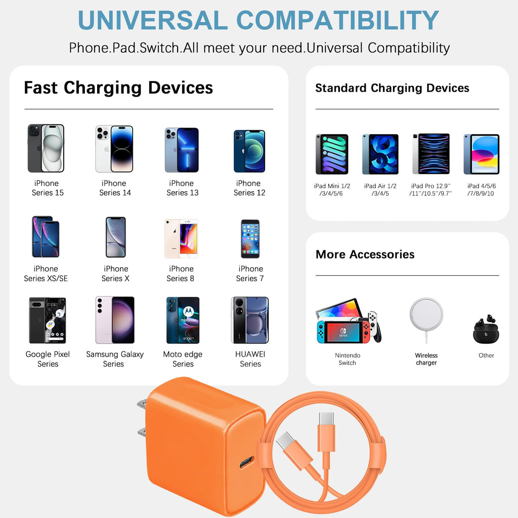 10FT iPhone 18 17 16 15 Charger Fast Charging USB C Charger Block