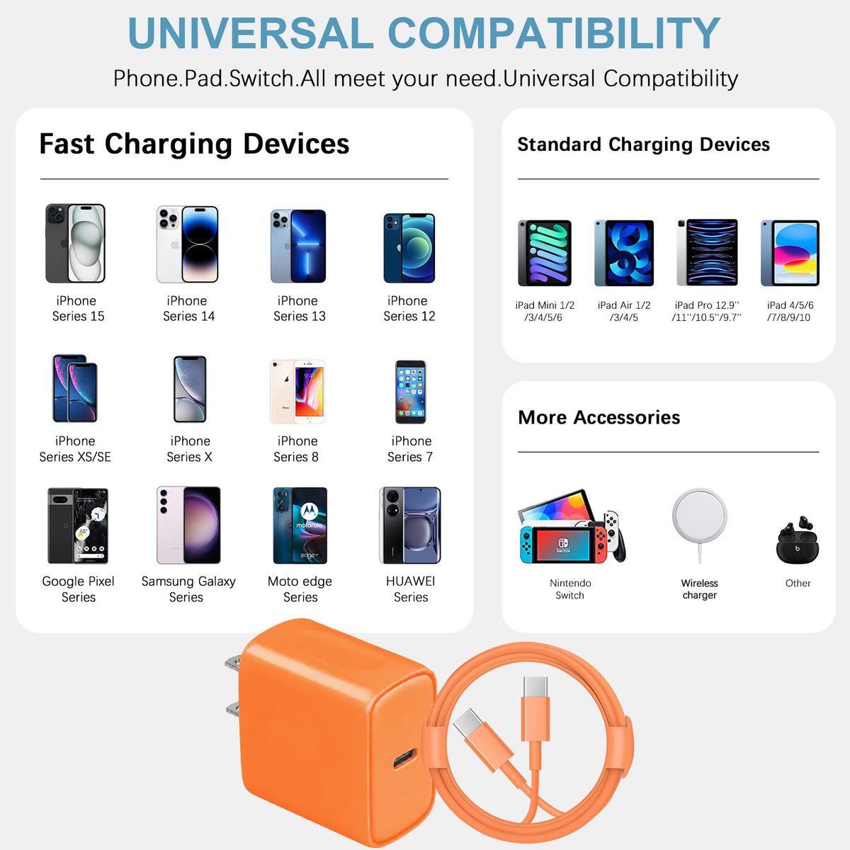 10FT iPhone 18 17 16 15 Charger Fast Charging USB C Charger Block