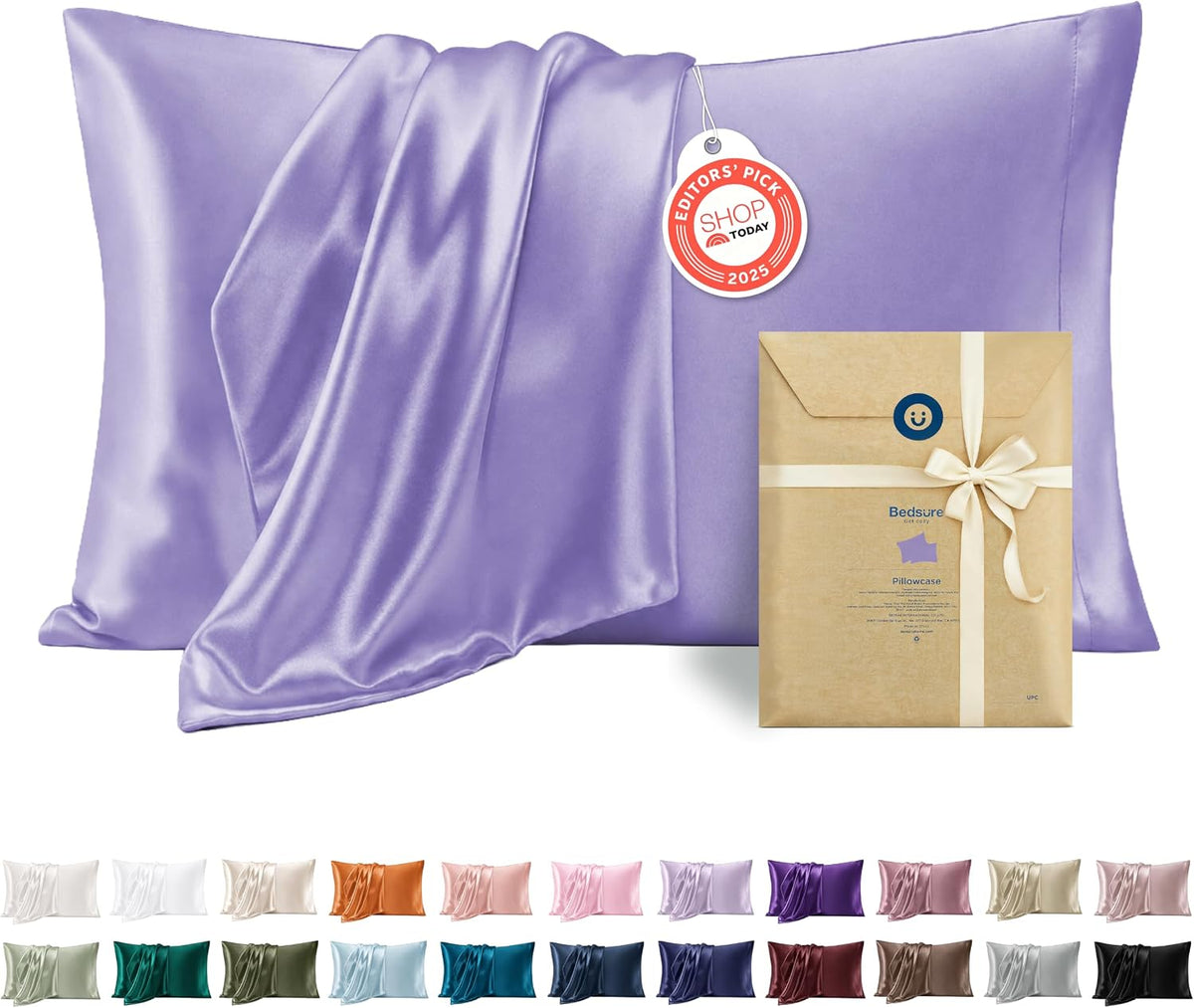 Bedsure Satin Pillowcase Standard Set of 2, Similar to Silk Pillowcase Grey