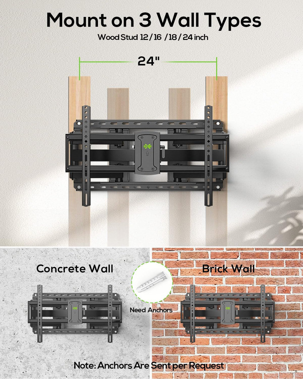 USX Mount Full Motion TV Wall Mount 42"-84" TVS, Fits 16" 18" or 24" Studs, Heavy Duty TV Mounts Bracket with Dual Articulating Arms Tilt Swivel Extension Max VESA 600x400mm, Weight Capacity 110lbs