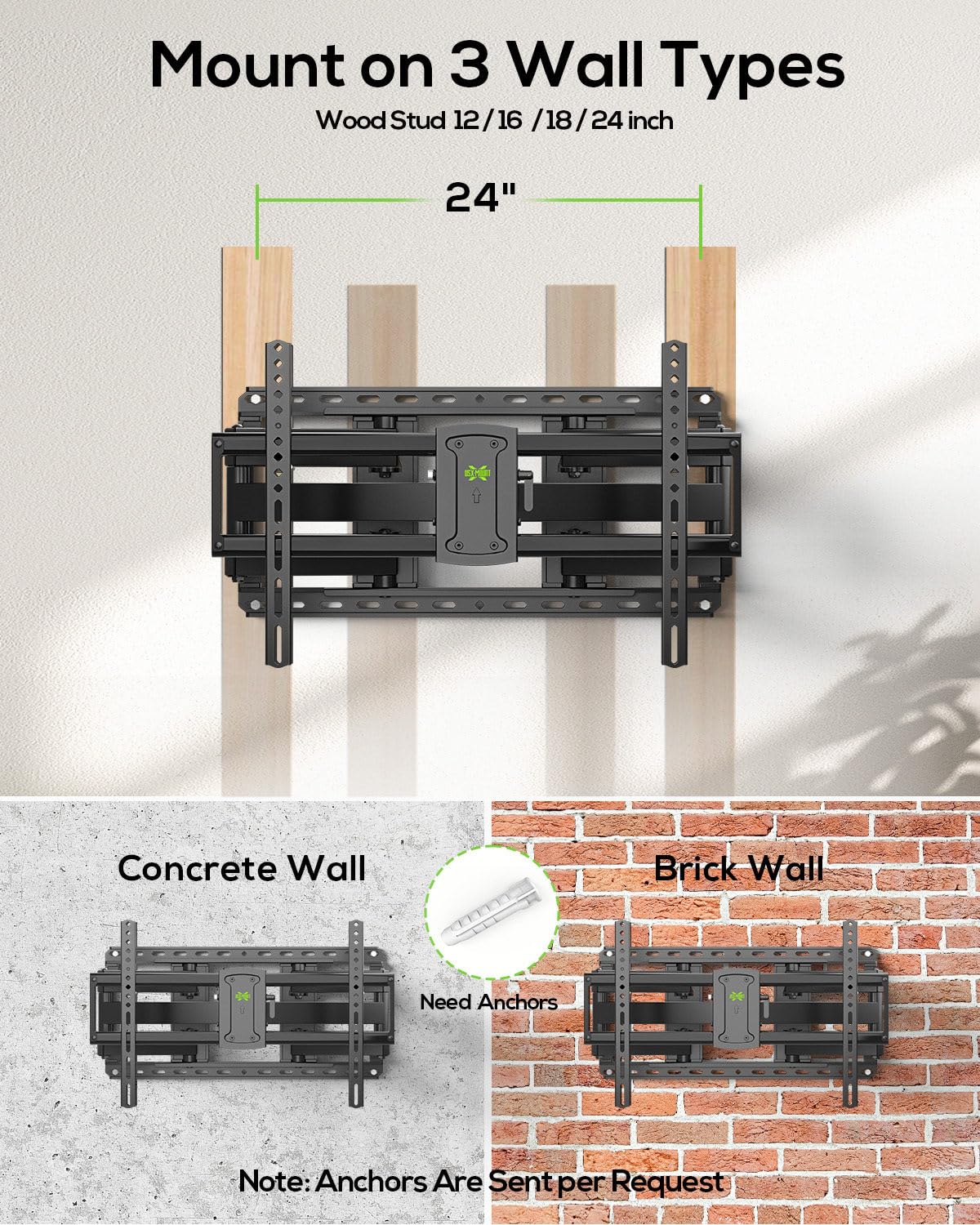USX Mount Full Motion TV Wall Mount 42"-84" TVS, Fits 16" 18" or 24" Studs, Heavy Duty TV Mounts Bracket with Dual Articulating Arms Tilt Swivel Extension Max VESA 600x400mm, Weight Capacity 110lbs