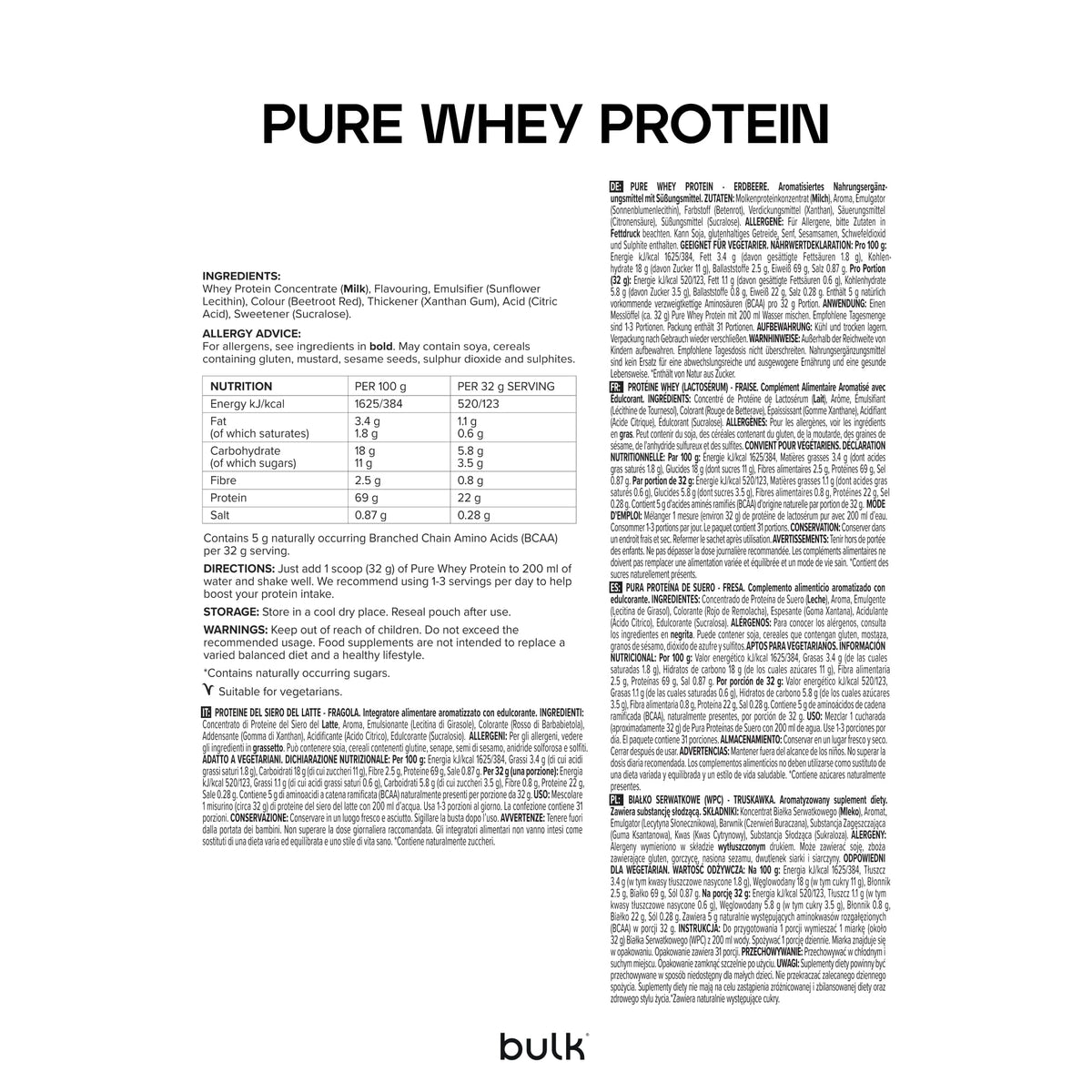 Bulk Pure Whey Protein Powder, Unflavoured, 1kg