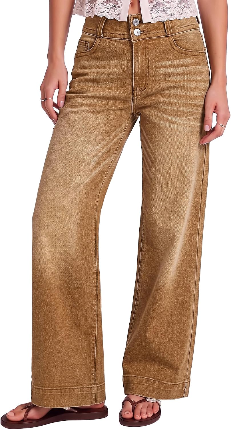 luvamia Wide Leg Jeans for Women Trendy High Waisted Stretchy Denim Pants